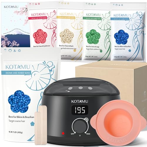 KOTAMU Waxing Kit - Wax Warmer for Hair Removal, Blue Hard Wax Beans 1lb for Brazilian Arms Armpit Back Body Bikini Wax at Home Salon for Women Men