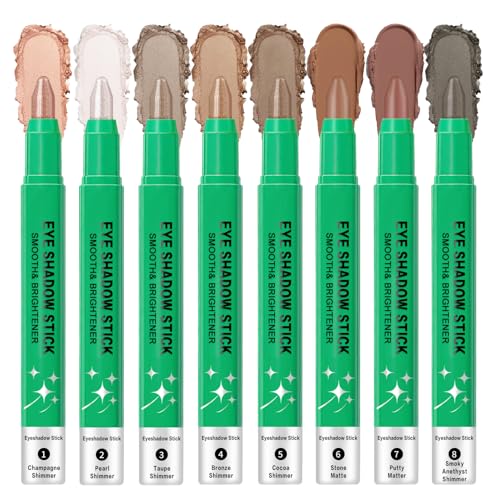 8PCS Eye Shadow Sticks,Shimmer Cream Eyeshadow Stick Set,Eye Brightener Stick,Lightweight Smooth Eye Shadow for Older Women,Teenagers,Middle-aged,Sombras Para Ojos,Eyeshadow Makeup