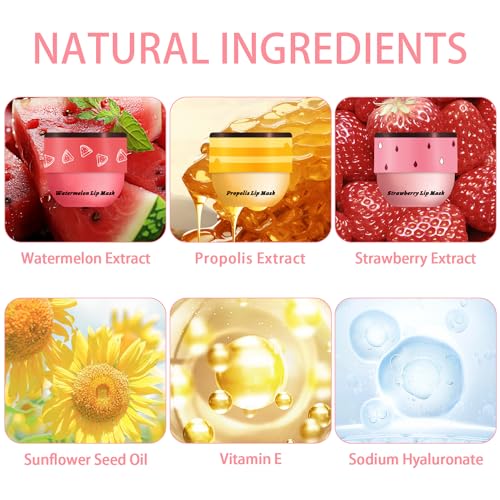 3 Pcs Bee Lip Balm Honey Pot, Honey Strawberry Watermelon Lip Mask Overnight, Moisturizing Sleeping Lip Mask, Hydrate Repair Prevent Dry Cracked Lip Care (Honey+Strawberry+Watermelon)