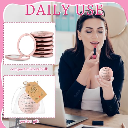 Soaoo 24 Set Inspirational Compact Mirrors Bulk Employee Appreciation Gifts for Women You Rock Thank You Gift Double Sided Small Pocket Mirrors Women Day Gifts for Employee Coworker Dentist Teacher