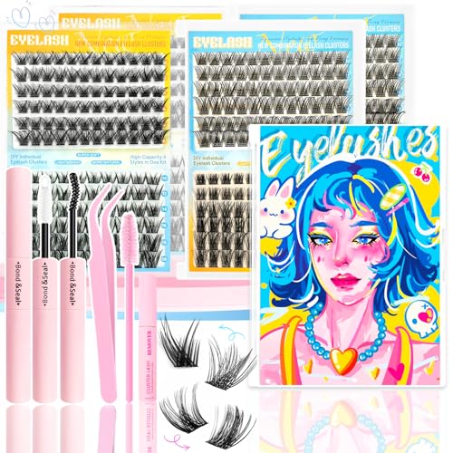 DIY Lash Clusters Extension Kit, 576pcs Natural Wispy Eyelash Clusters with Glue Tools for Home Application, 10-18mm D Curl Complete Starter Kit for Beginners, 2 Pack