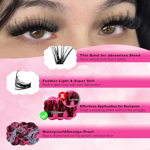 560pcs Lash Clusters Kit with Bond,Seal and Tweezers, Eyelash Extensions 9-16mm, D Curl, 30D+40D Natural Wispy Cluster False Soft Individual Lashes