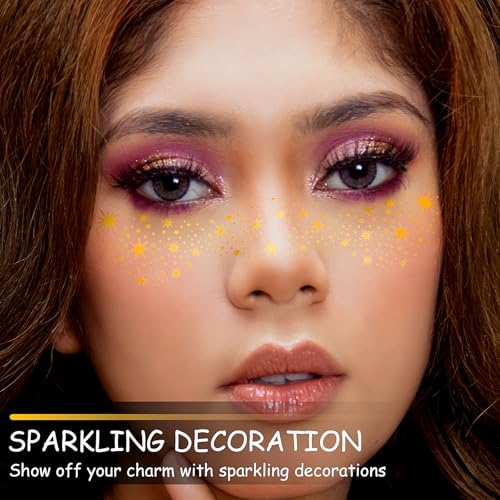Glitter Gold Freckles Face Tattoo, Glow Up Makeup Patches - Face Glitter Speckles Patches - Cute Glitter Makeup Accessories for Women - Cosmetic Glitter for Face - 6 Sheets