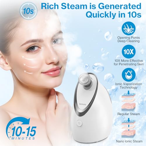 Facial Steamer, Nano-Ionic Face Steamer with Adjustable Nozzle & Aromatherapy Function, Warm Mist Humidifier Home Sauna Spa, Facial Moisturizing Deep Cleaning for Women, Birthday Gifts,White