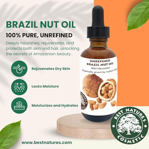 Best Nature's Cosmetics Virgin Organic Brazil Nut Oil Moisturizer for Skin and Hair, 1 Fl Oz
