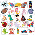 Partywind Kids Temporary Tattoos, 204 PCS Fake Tattoo Stickers for Kids Party Supplies Favors Decorations, Surprise Birthday Goodie Bag Stuffers (Individually Wrapped)