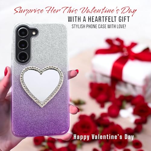 Wireless City Heart Phone Mirror Stick-On (2 Pack), Silver & Gold Diamond Bling Makeup Mirrors, 5.5cm Ideal for Makeup and Women¡¯s Touch-Ups