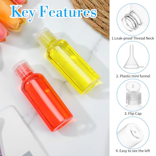 100 Pack 2 Oz Empty Travel Size Bottles Clear Plastic Travel Bottles with Flip Cap, Refillable Leak-Proof Liquid Containers for Toiletries, Lotions, Shampoo, Creams, Includes 5 Funnels