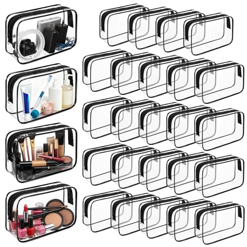 28 Pieces Clear Cosmetic Makeup Bags with Zipper Transparent Cosmetic Bag Clear Makeup Bags Bulk Waterproof Portable Transparent Zippered Organizer Case for Travel Bathroom
