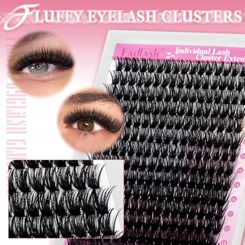 FADLASH Lash Clusters Kit 80D Eyelash Clusters 12-18mm Volume Cluster Eyelashes Extensions Fluffy Lashes Extension with Lash Bond and Seal Lash Tweezer (80D, 12-18mm)