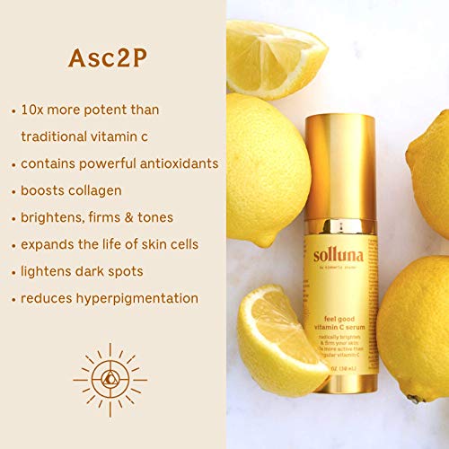 Plant-Based Anti-Aging Vitamin C Serum ? Hydrating, Firming & Soothing Facial Serum ? Hyaluronic Acid, Asc2P & Botanicals ? Solluna by Kimberly Snyder (1oz) Vegan, Cruelty-Free, Non-Toxic & Non-GMO