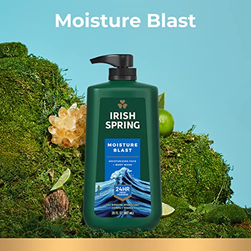 Irish Spring Moisture Blast Body Wash, 30 Oz Pump & 5 in 1 Body Wash for Men, Men's Body Wash, Smell Fresh and Clean for 24 Hours