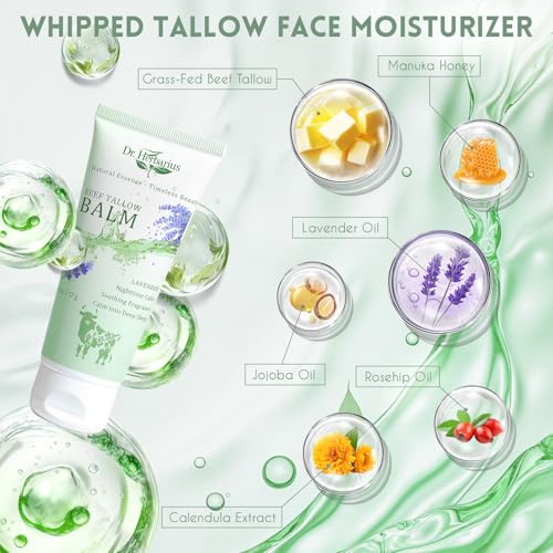 Organic Grass Fed Beef Tallow for Skin ?3 In 1 Travel Size Tallow Face Moisturizer, Hand Cream & Body Lotion,100% Natural, Deep Hydrating, Suitable for Oily & Mature Skin, Lavender, 2 Oz.