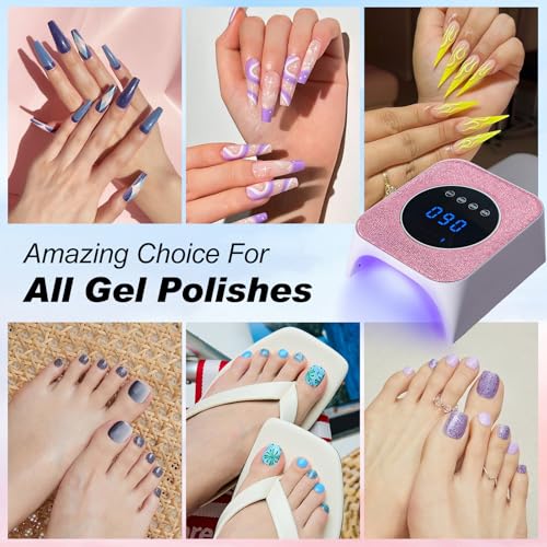 Belovedone UV Nail Lamp, 72W Rechargeable LED Gel Nail Light Dryer for Gel Polish 4 Timer Modes Cordless Bling Pink Diamond Rhinestones for Salon & Home