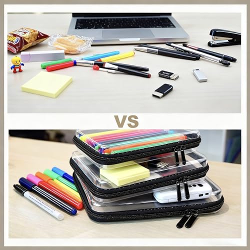3PCS Clear Hard Shell Zipper Case,Toy Organizers and Storage Box,Clear Toiletry Cosmetic Case,Travel Makeup Bags, Diaper Bag Organizer,Pencil Case,Stackable Portable Transparent Zipper Pouches Black-M