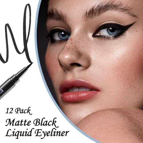 Liquid Eyeliner Set£¬12 Pack Matte Black Eye Liner Pen£¬Eye Ink Liner with Ultra-Fine Tip Makeup£¬Quick-Dry Eyeliner Pack£¬Glides on Smoothly£¬Smudge-Proof£¬Easy to Apply£¬Vegan Formula