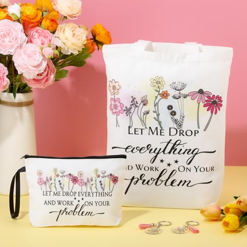 Sieral Secretary Gift Bulk for Women Tote Canvas Bag Makeup Cosmetic Bag Motivational Keychain Appreciation Favor