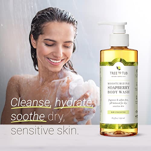 Tree to Tub Unscented Body Wash for Sensitive Skin and Dry Skin & Fragrance Free Shampoo for Dry Sensitive Scalp - Moisturizing pH Balanced Fragrance Free Body Wash & Unscented Hydrating Hair Shampoo