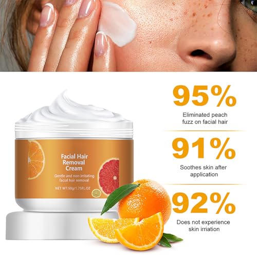 Facial Depilatory Cream, Orange Hair Remover Cream for Upper Lip and Chin for Women Face Hair Remover for Sensitive Skin Gentle and Non-Irritating (2PCS)