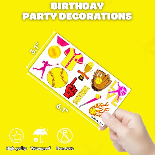 102 PCS Softball Temporary Tattoos Themed Birthday Party Decorations Favors Supplies Decor Girls Cute Baseball Sports Yellow Tattoo Stickers Gifts For Boys Girls Classroom School Prizes Carnival