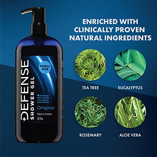 Defense Soap Body Wash 32 oz & Defense Liquid Foaming Face & Hand Soap 7.5 Fl Oz - Natural Shower Gel with Tea Tree Oil, Eucalyptus Oil, Rosemary and Aloe Vera