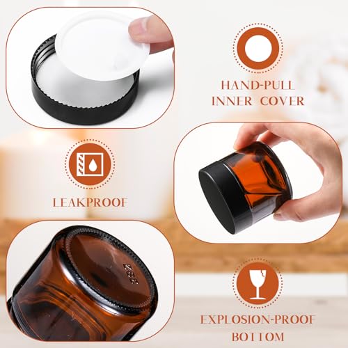 Domensi 2 oz Glass Jars with Lids, 32 Pcs Small Glass Jars with Lids Round Leakproof Airtight Empty Cosmetic Travel Containers with Inner Liners Lid for Makeup Lotions Cream Ointments Candle (Amber)
