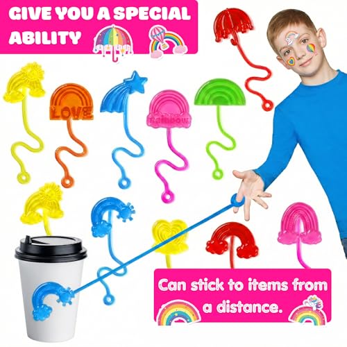 48PCS Rainbow Party Favors - 24PCS Temporary Tattoos & 24PCS Stick Hands - Perfect Birthday Party Supplies, Goodie Bag Stuffers, Treasure Box Toys, Classroom Prizes, and Student Gifts