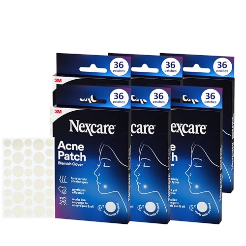Nexcare Acne Absorbing Covers, Hydrocolloid Pimple Patch, 216 Acne Covers (Bulk 6-Pack) ? Large Supply Invisible Acne Patches for All Skin Types