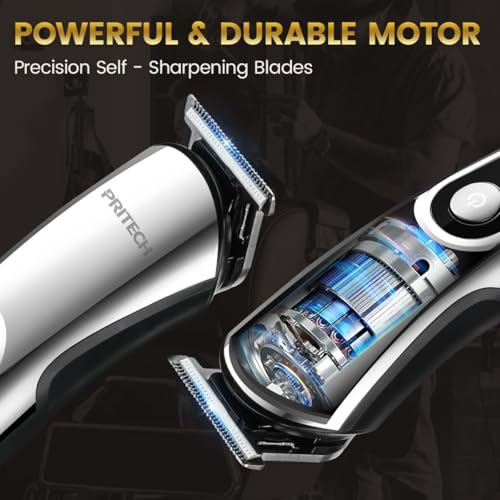 PRITECH Beard Trimmer for Men, 3 in 1 Hair Clippers for Men Kit, Nose,Ear,Micro Electric Shaver, Mens Grooming Set Cordless with LED Display IPX6 Waterproof (Silver)