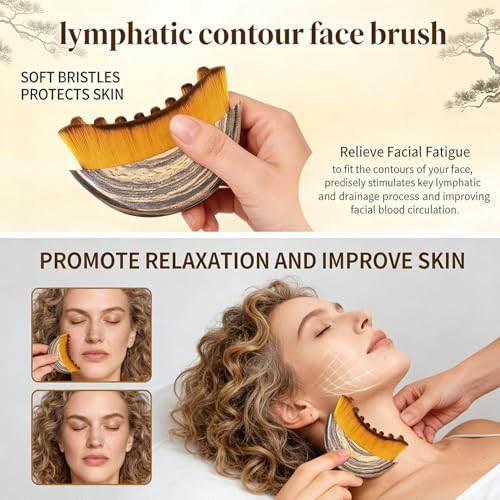 Lymphatic Contour Face Brush,Ergonomic Lymphatic Drainage Massager,for Lymphatic Brush Chin & Jawline Sculpting, Anti-Puffiness, Detox & Lift, Improves Skin Glow & Absorption