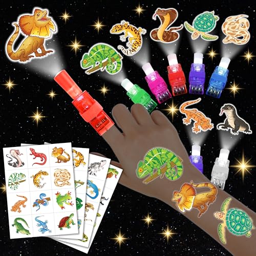 72 PCS Reptile Party Favors ? 48 PCS Luminous Tattoos & 24 PCS LED Finger Lights Combo ? Birthday Goodie Bag Fillers, Party Supplies, Gifts Light Up Toys Glow In The Dark for Boys and Girls