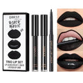 3Pcs Black Matte Liquid Lipstick,Lip Liner,Lip Gloss Trio Lip Set Waterproof Long-Lasting Moisturizing Velvety Lip Stain One Step Lips Makeup Kits Goth Makeup
