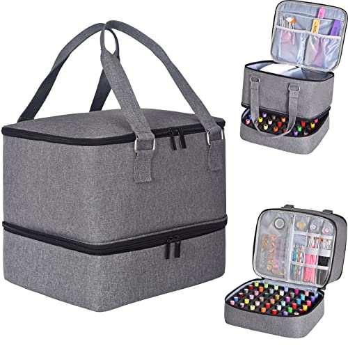 Nail Polish Organizer Case - Holds 42+ Bottles (15ml/0.5 fl.oz) and 1 Nail Lamp, Upgraded Double-layer Nail Polish Carrying Case Nail Polish Storage Bag with Handles (Grey)