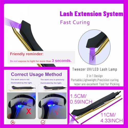 Uv Lash Lamp with Foot Pedal Portable Eyelash Extension Lamp Uv Eyelash Extension Curing Lamp for Nails Art, Uv Lash Light for Eyelash Extension Light with Tweezers for Beauty Salon
