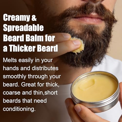 Beard Balm,2 Oz Sandalwood & 2 Oz Unscented Balm -Coconut & Argan & Jojoba Oils,Shea Butter- Styles, Hydrates & Smooths Beards & Mustaches,Beard Styling Balm for Mens Gifts for Men