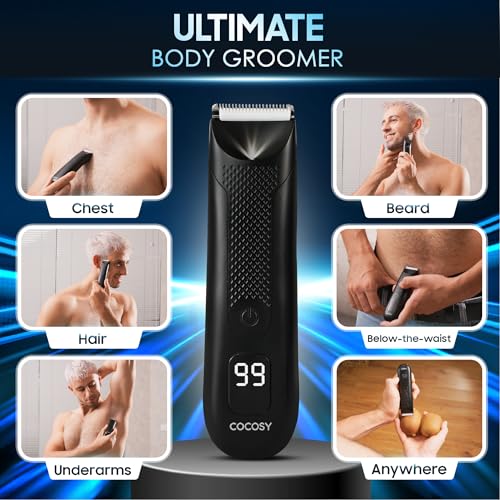 Body Hair Trimmer for Men - Ball Trimmer, Ceramic Blade, Waterproof Electric Groin Hair Trimmer with Standing Recharge Dock & Travel Pouch, Male Hygiene Razor
