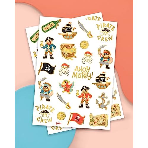xo, Fetti Pirate Party Supplies Temporary Tattoos - 44 Glitter Styles | Nautical Birthday, Skull Crew, Treasure, Pirate Ship