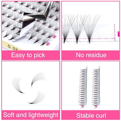 TDANCE Premade Eyelash Extensions 320 Fans - Heat Bonded Middle Stem Volume Lash Fans (320-10D-0.03-C-8-15mm)