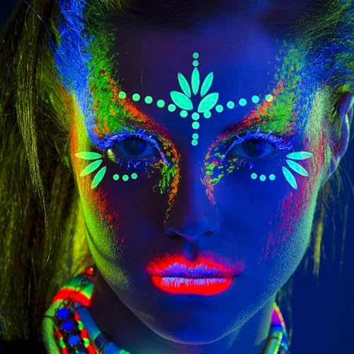 Face Gems Stickers, Glow In The Dark Face Jewels Glitter Stickers Temporary Tattoos Eyes Body Paint Gems For Black Light Neon Uv Music Festival Rave Accessories Concert Graduation Party Makeup