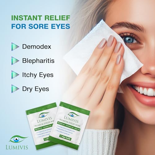 Tea Tree Oil Eyelid Wipes ? 36 Individually Wrapped Pads for Daily Eye Cleansing, Makeup Removal & Eyelid Hygiene ? Gentle, Soothing, Natural Formula