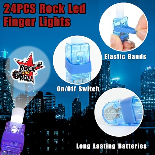 72 PCS Rock Party Favors ? 48 PCS Tattoos & 24 PCS LED Finger Lights Combo ? Birthday Goodie Bag Fillers, Party Supplies, Gifts Light Up Toys Glow In The Dark for Boys and Girls