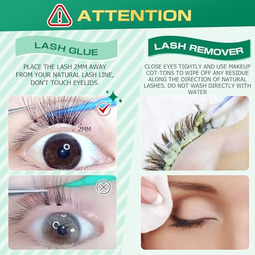 8ML Eyelash Extension Black Glue & Remover Kit - 1-2s Drying, 6 Weeks Strong Hold, Low Irritation Remover for Professional Salon, Home DIY & Special Occasions, Waterproof Eyelash Extension - New 3