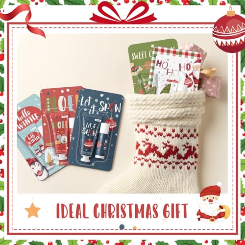 50 Pcs Christmas Hand Cream and Lip Balm Gift Sets, Christmas Stocking Stuffers Travel Size Hand Lotion Lip Balm Xmas Party Holiday Gifts for Women Mom Staff Coworkers Adult Girls