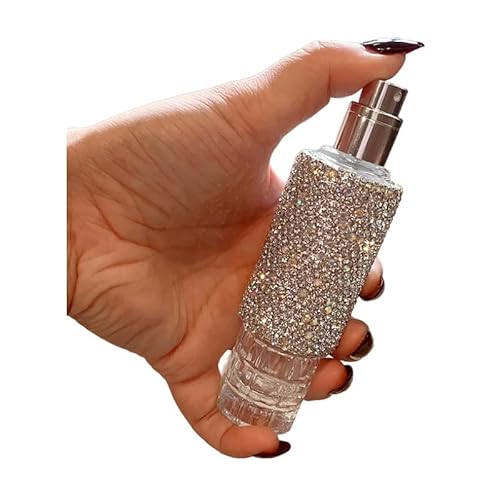 Luxury Rhinestone 30ML Refillable Perfume Bottle ? High-End Portable Large Capacity Glass Spray Bottle with Aluminum Atomizer (Silver)