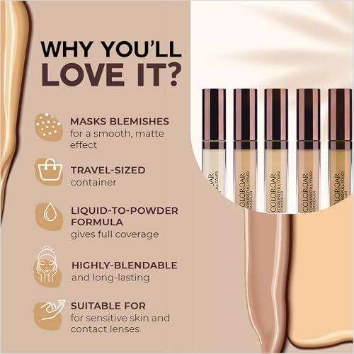 Colorbar Flawless Full Cover Concealer - Face Makeup Concealer with Liquid-to-Powder Formula - Hides Scars and Discoloration - 005 Lacy - 0.2 oz