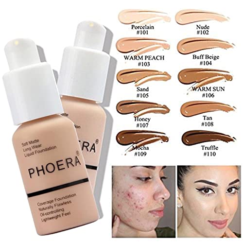 PHOERA Foundation,PHOERA Makeup Foundation Full Coverage,PHOERA Primer, PHOERA Powder, PHOERA Concealer, Kabuki Brushes Makeup Foundation Brush Powder Brush Concealer Brush (101- Porcelain)