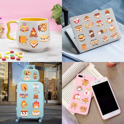 96 PCS Funny Smore Pre-Cut Temporary Tattoos for Kids | Supper Cute Marshmallow Themed Birthday Party Favors, Supplies, Decorations, Camping Fake Tattoo Stickers, School Rewards Gifts & Boys & Girls