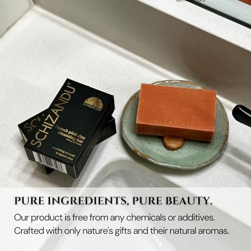 Schizandu Organics Clay Cleansing Bar Soap, Organic Herbal Skin Detox with French Pink Clay | 4 oz. | 100% Pure, Natural Luxury For Skin and Body Detoxification, Moisturizing, Nourishing Beauty Bar
