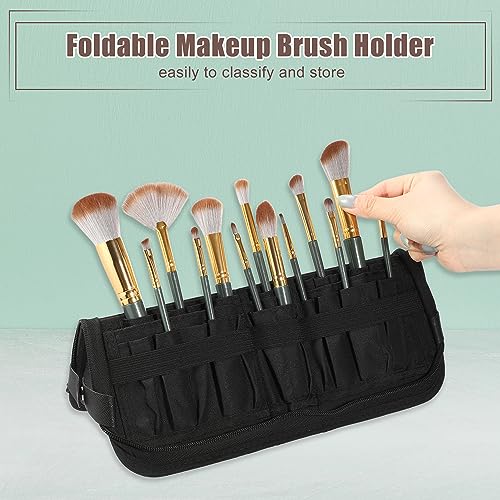 VOCOSTE Foldable Makeup Brush Holder, 23 Pockets Makeup Brush Organizer, Stand-up Makeup Brush Travel Bag Cosmetic Case, Portable Travel Makeup Brushes Case Handbag