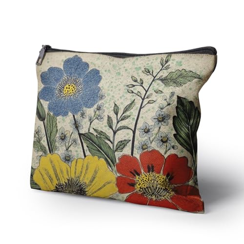 Cafl Colorful Floral Art Print Makeup Bag Travel Large Flowers Cosmetic Bag Organizer toiletry Essentials Jewelry Zipper Bag Gift For Women -10¡¿8 inch